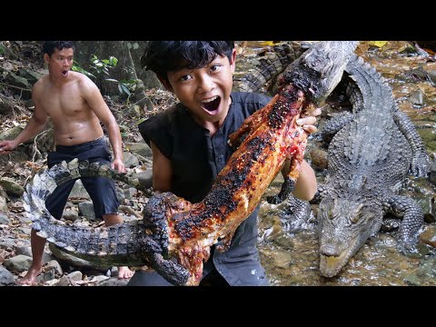Primitive Technology – Grilled crocodile in forest – Eating delicious Ep00038