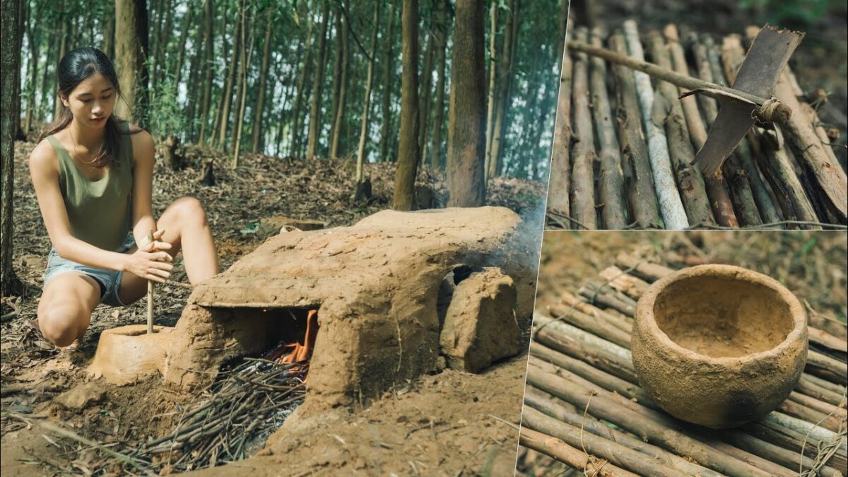 Primitive Technology – Lily Made a Wind Fan and Water Container | Lily Survival