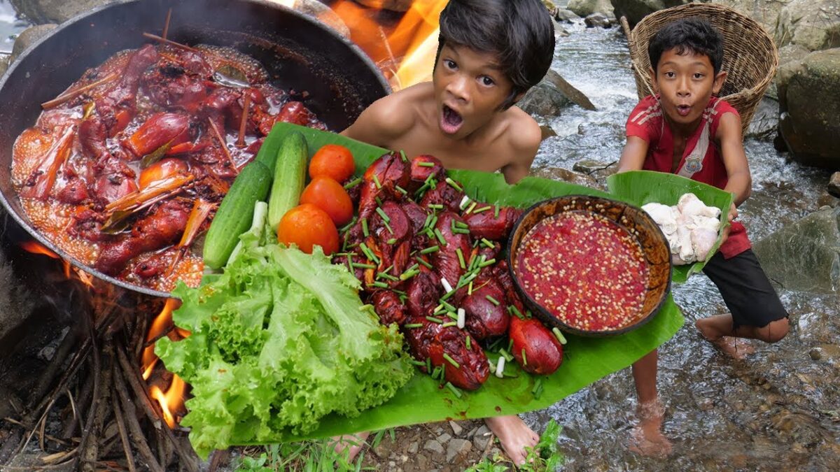 Primitive Technology – Braised Chicken Thighs Eating Delicious In Jungle For Diner #159