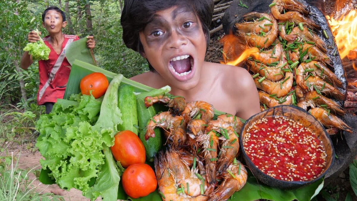 Primitive Technology – Cooking Shrimp On A Rock Eating Delicious In Jungle #160