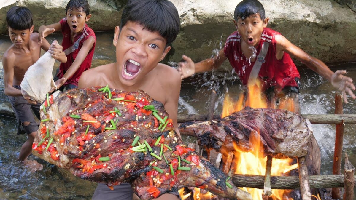 Primitive Technology – Eating Delicious – Cooking Sheep Leg Recipe In Jungle #173