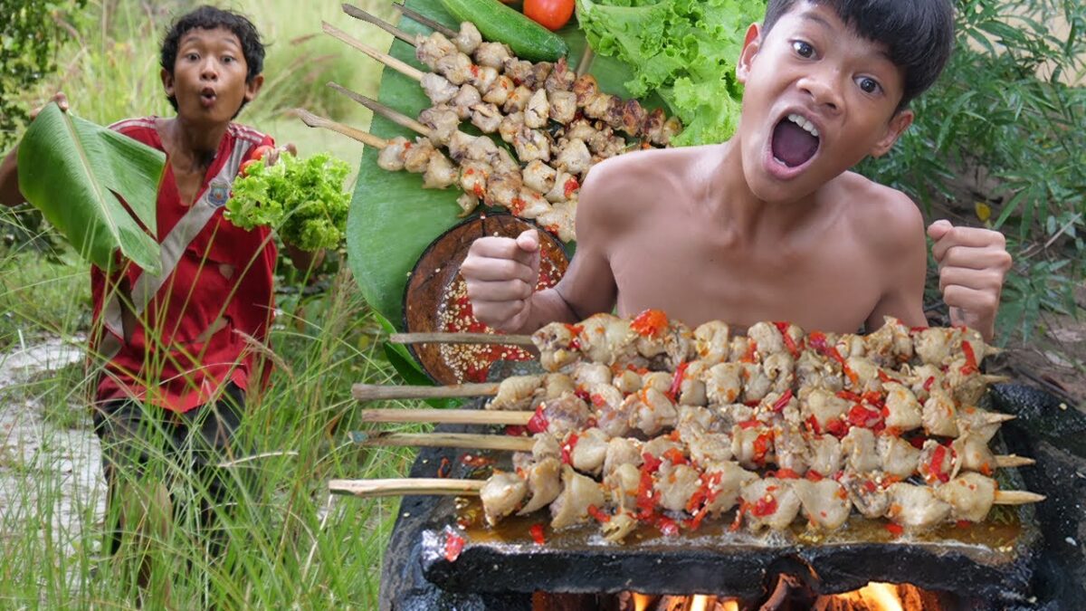 Primitive Technology – Eating Delicious In Jungle – Cooking Chicken Buttocks Recipe On The Rock #174