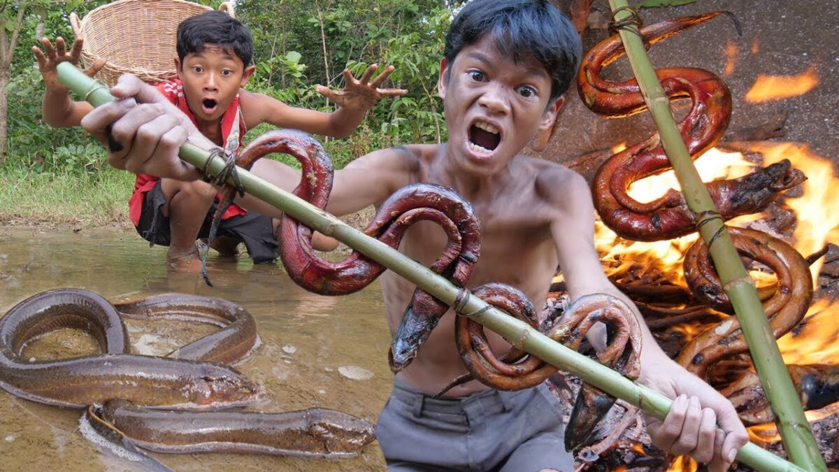 Primitive Technology – Eating Delicious – Grilled & Cooking Eel In Jungle For Food #186