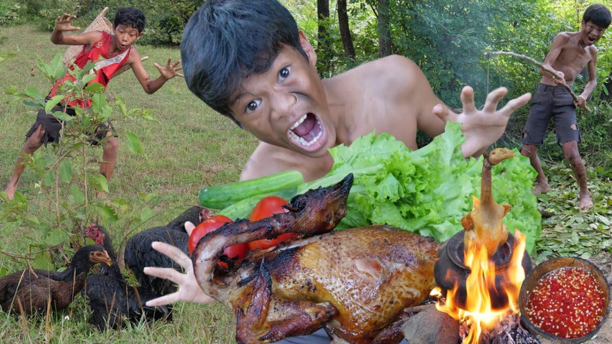 Primitive Technology – Eating delicious – Mouth Watering Whole Grilled Chicken In Clay Pot #187
