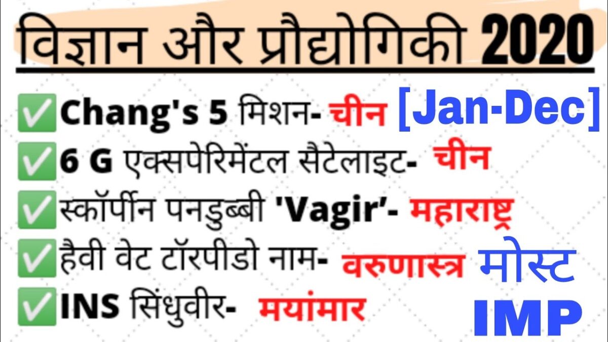 विज्ञान और प्रौद्योगिकी करंट अफेयर्स 2020 |science and technology current affairs 2020|