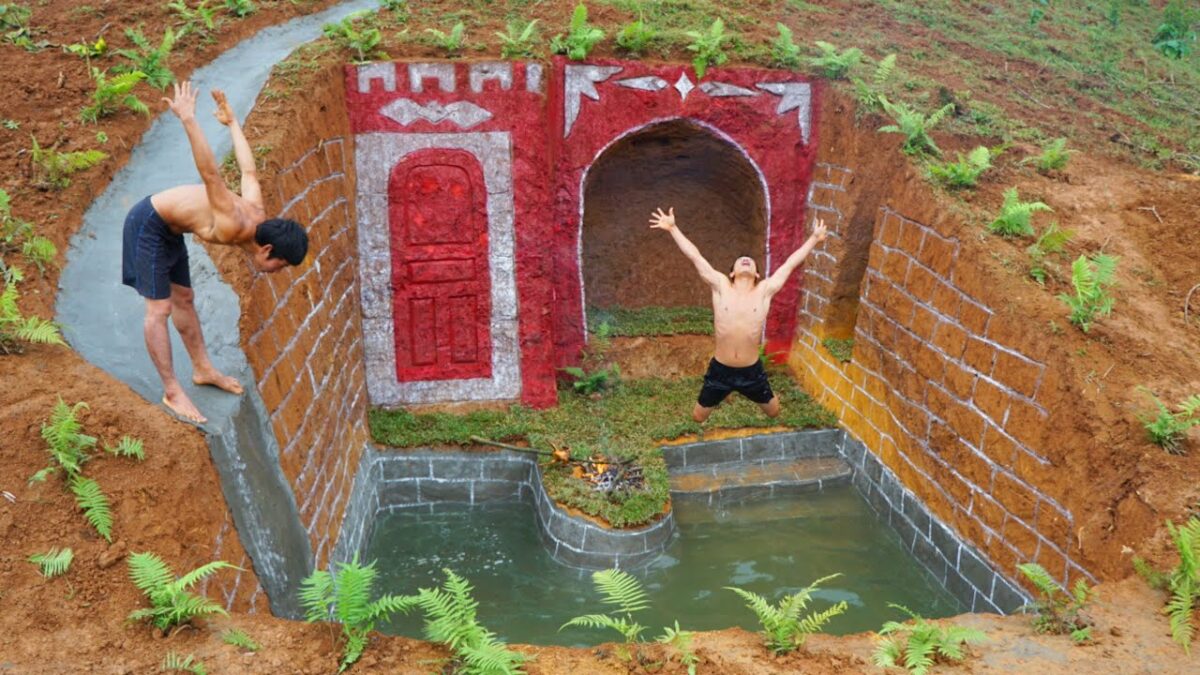 Xây Nhà Có Hồ Bơi Sinh Tồn Nơi Hoang Dã / Primitive Technology House : indoor swimming pool