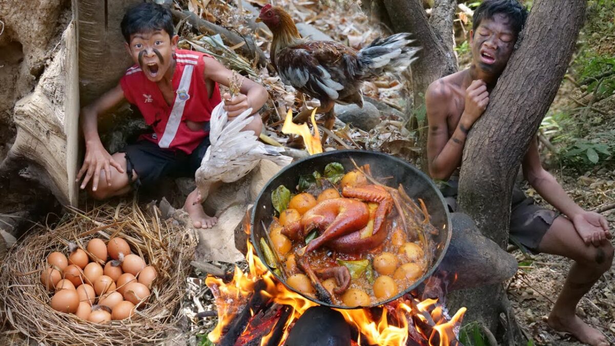 Primitive Technology – Eating Chicken & Egg Delicious – Cooking Food In Jungle #208