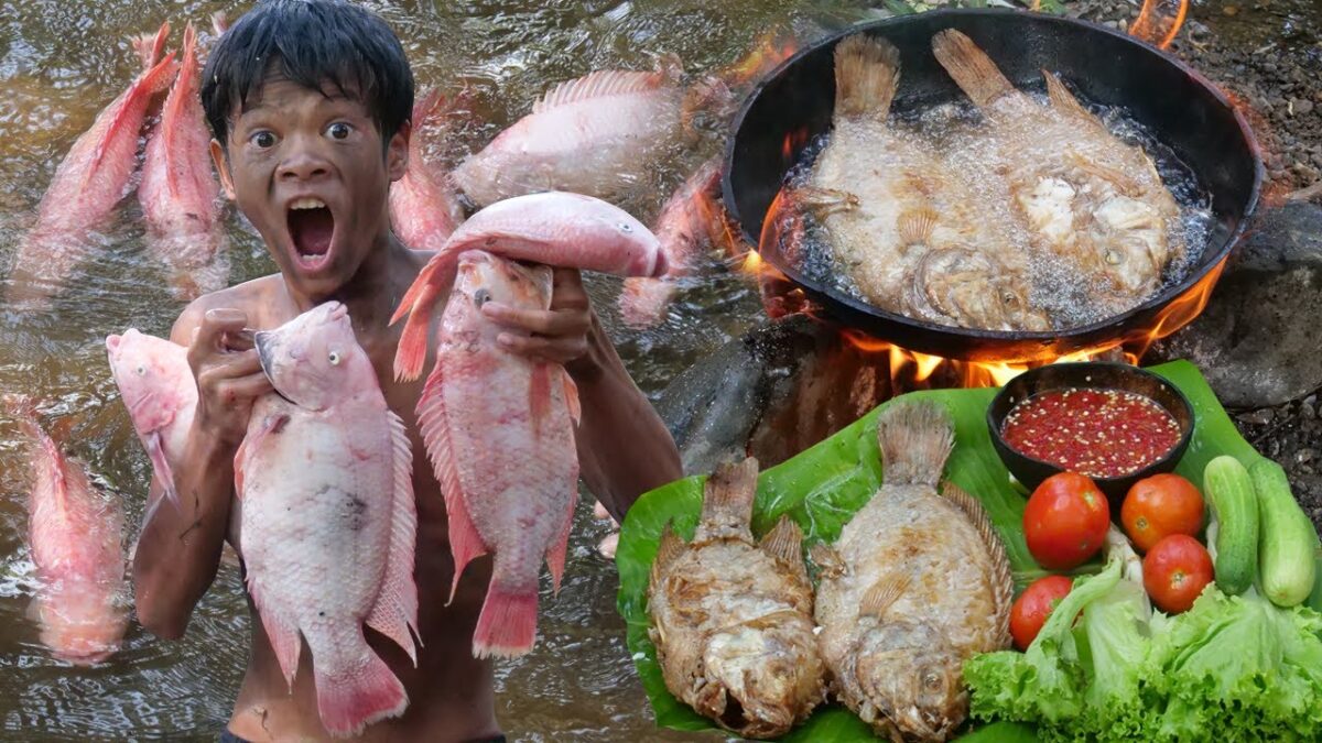 Primitive Technology – Eating Delicious – Find Food Meet Red Fish & Cacth Cook #211