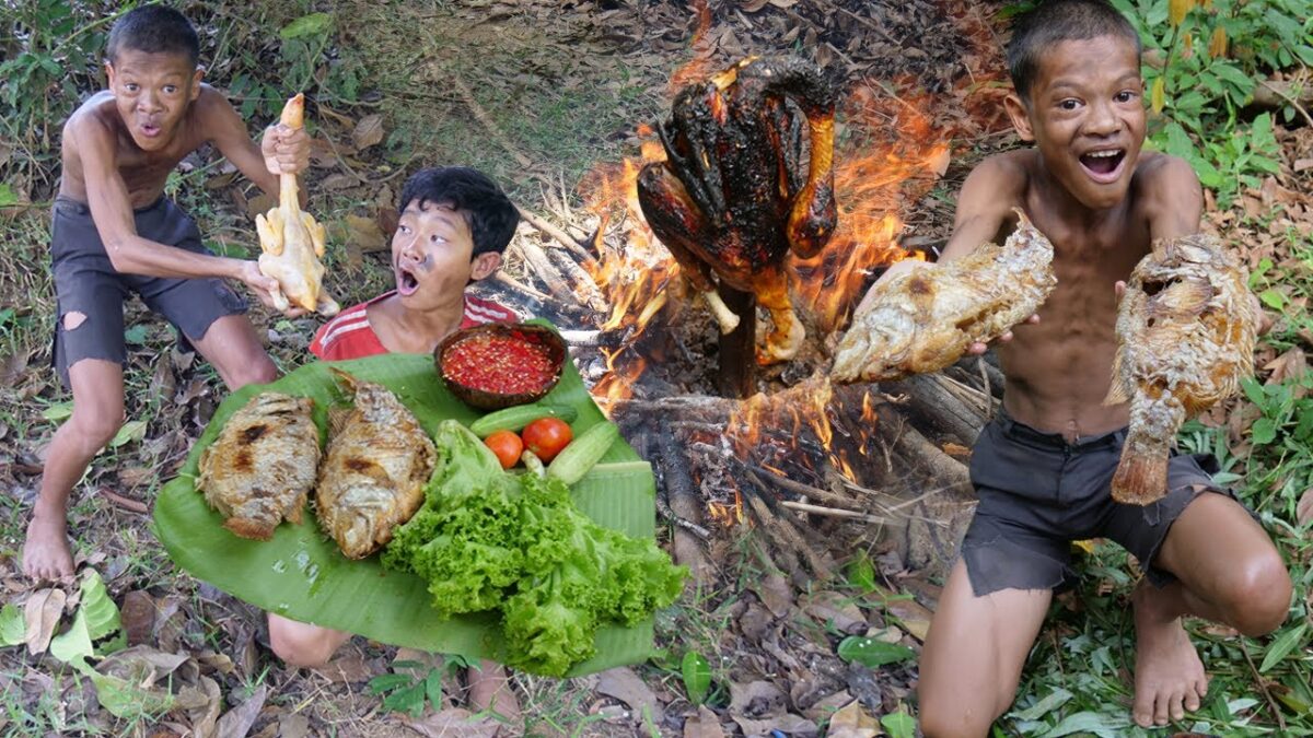 Primitive Technology – Eating Red Fish Delicious – Cooking Chicken In Clay Pot #216