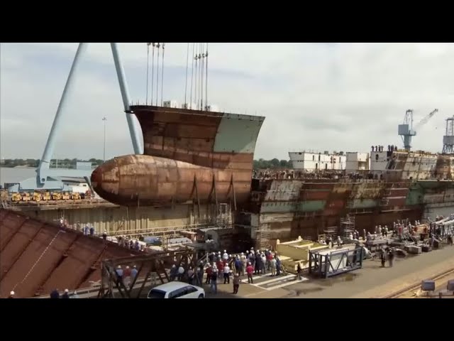 The most modern shipbuilding technology helps to build huge ships extremely quickly. Ship launching